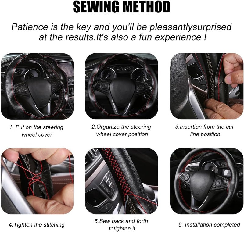 Wevdn Genuine Leather Steering Wheel Cover, Stitch on Wrap, DIY Sewing Steering Wheel Protector, 15 Inch Breathable Non-Slip Steering Wheel Protector, Car Accessories (Black, Full Hole) - Image 5