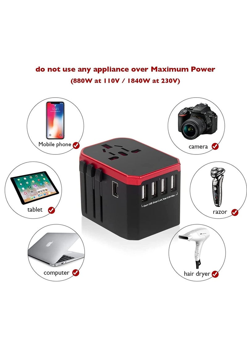 Worldwide Universal Travel Power Adapter, 1500w Multifunctional International Power Converter with 5.6A Power and 3.0A USB Type-C , Child Safety Door, Global Ac Outlet, For Travel To Asia, Europe, A - Image 3