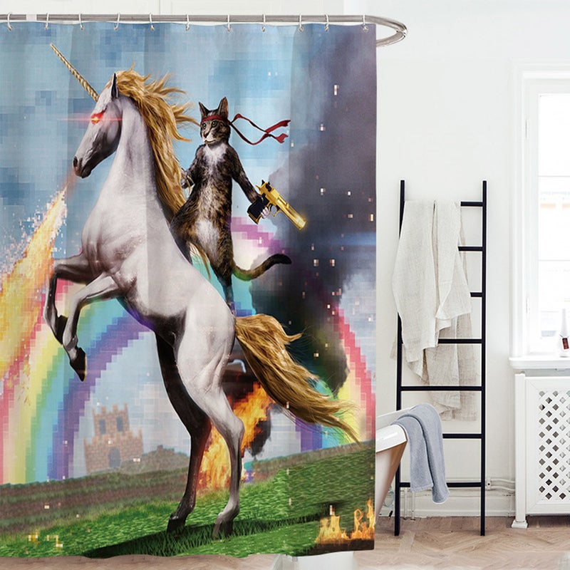 Cartoon Shower Curtain 3D Printing Curtain Home Decor Bathroom Decor Shower Curtains (Funny Cat) - Image 4