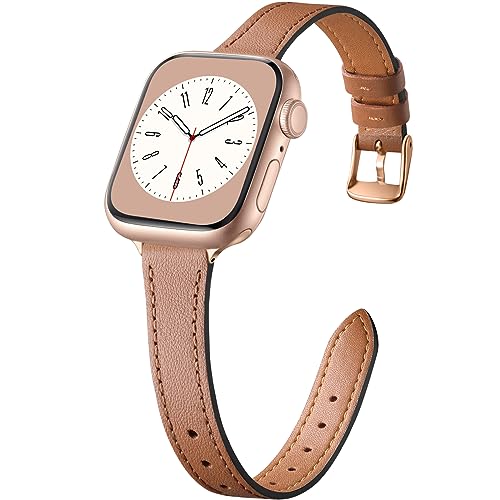Charlam Slim Leather Band Compatible with Apple Watch Band 40mm 38mm 41mm 42mm 44mm 45mm 46mm Women,Top Grain Genuine Leather Strap Thin Wristband for iWatch Series 11 10 9 8 7 6 5 4 3 2 1 SE Ultra 3 - Image 1