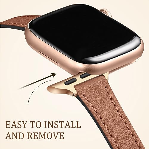 Charlam Slim Leather Band Compatible with Apple Watch Band 40mm 38mm 41mm 42mm 44mm 45mm 46mm Women,Top Grain Genuine Leather Strap Thin Wristband for iWatch Series 11 10 9 8 7 6 5 4 3 2 1 SE Ultra 3 - Image 4