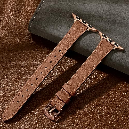 Charlam Slim Leather Band Compatible with Apple Watch Band 40mm 38mm 41mm 42mm 44mm 45mm 46mm Women,Top Grain Genuine Leather Strap Thin Wristband for iWatch Series 11 10 9 8 7 6 5 4 3 2 1 SE Ultra 3 - Image 5