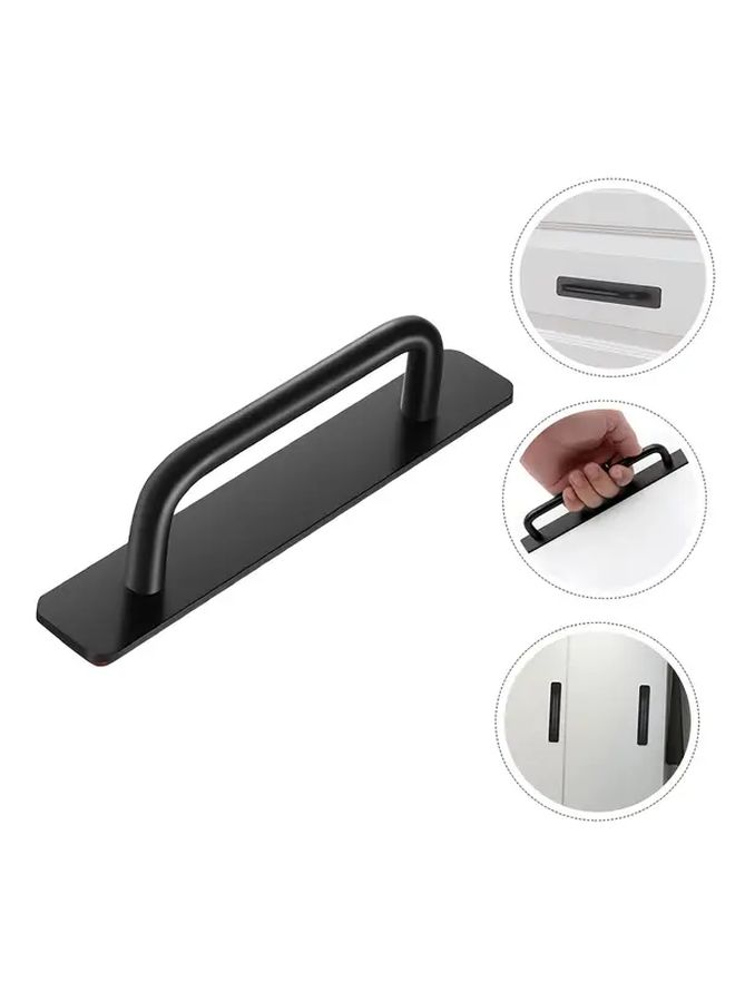Black No Drill Adhesive Door Handles 18cm Stainless Steel Stick On For Glass Cabinet Wardrobe Drawer - Image 1