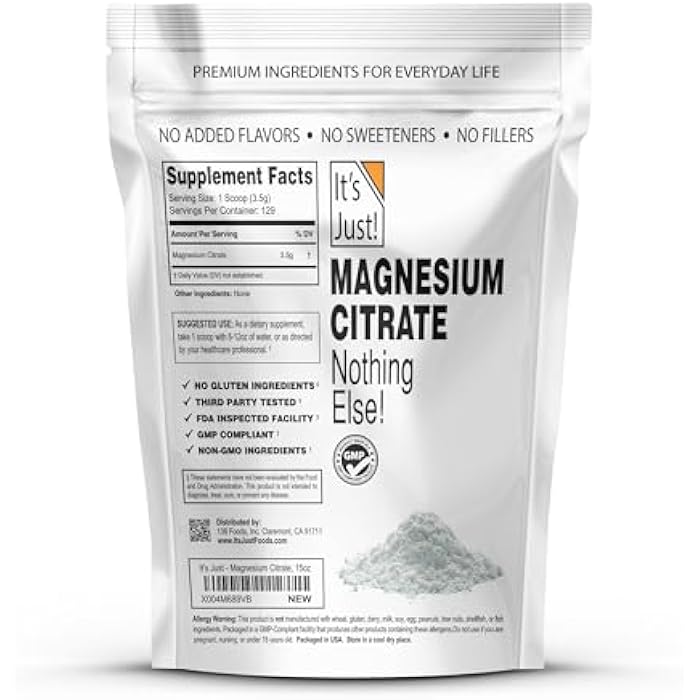 It's Just! It's Just - Magnesium Citrate Powder, 15oz, Non-GMO Magnesium Supplement, Unflavored (15oz / 129 Servings) - Image 2