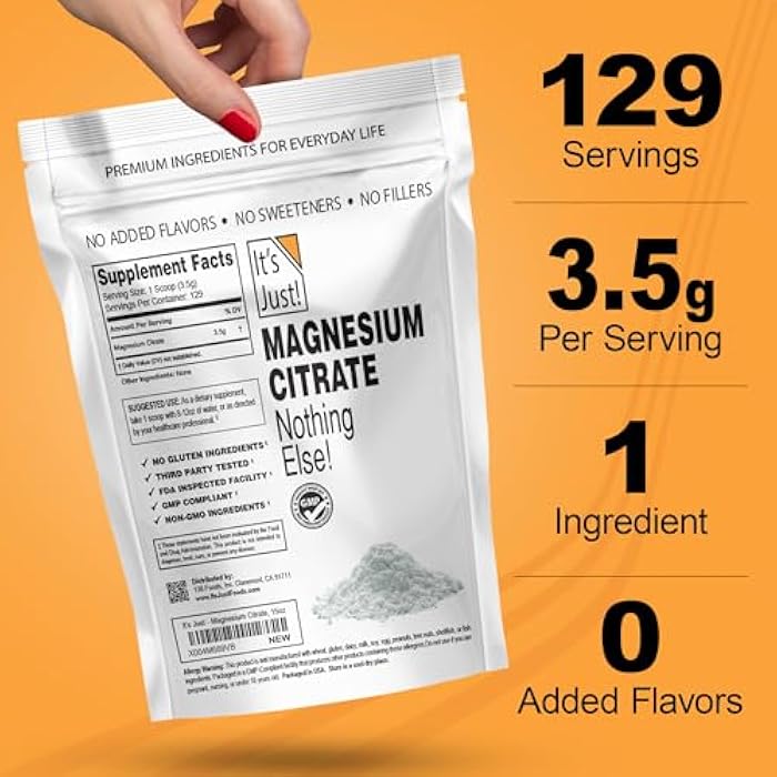 It's Just! It's Just - Magnesium Citrate Powder, 15oz, Non-GMO Magnesium Supplement, Unflavored (15oz / 129 Servings) - Image 4