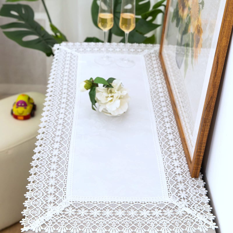 BrekSdat lace Premium Farmhouse Tablecloth Waterproof OilProof SpillProof AntiShrink Soft Wrinkle Resistant Decorative Fabric Kitchen Dinning Party Wedding Banquet (Florrie-white, 40 * 90cm) - Image 1
