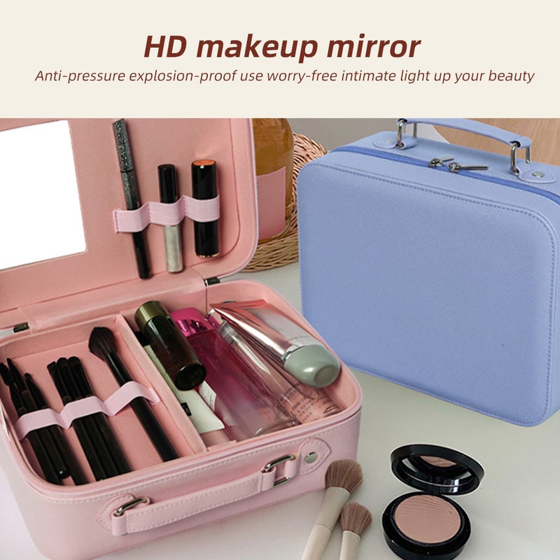 Makeup Bag: Red PU Leather Waterproof Compact Case - Built-in HD Mirror Detachable Partitions Makeup Bag Organizer for Travel Daily Use Makeup Enthusiasts - Image 4