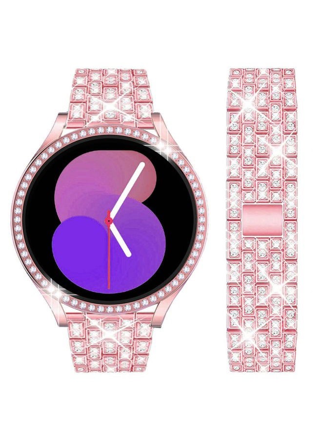 DEALELE Bands Compatible with Samsung Galaxy Watch 5/4 44mm, 20mm Bling Rhinestone Diamond Metal Strap with Protective Case Replacement Bracelet and Watch Cover for Women Men (44mm, Rose pink) - Image 1