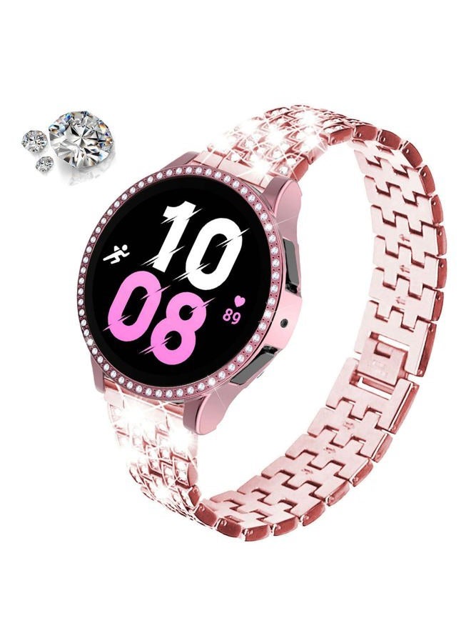 DEALELE Bands Compatible with Samsung Galaxy Watch 5/4 44mm, 20mm Bling Rhinestone Diamond Metal Strap with Protective Case Replacement Bracelet and Watch Cover for Women Men (44mm, Rose pink) - Image 2