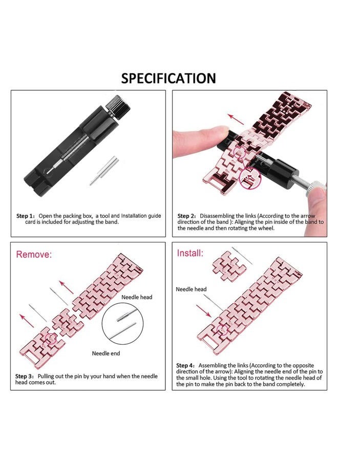 DEALELE Bands Compatible with Samsung Galaxy Watch 5/4 44mm, 20mm Bling Rhinestone Diamond Metal Strap with Protective Case Replacement Bracelet and Watch Cover for Women Men (44mm, Rose pink) - Image 4