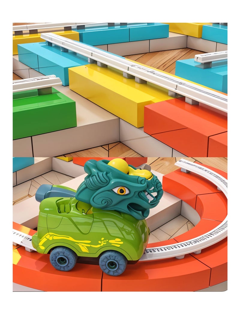 Mechanical Dinosaur Block Track Set for Kids , 21 Piece DIY Puzzle Race Track Toy with Brilliant Lights , Fun Competitive Track Play for Boys & Girls Ages 3+ , Educational Toy for Quick Thinking & Imagination Building - Image 3
