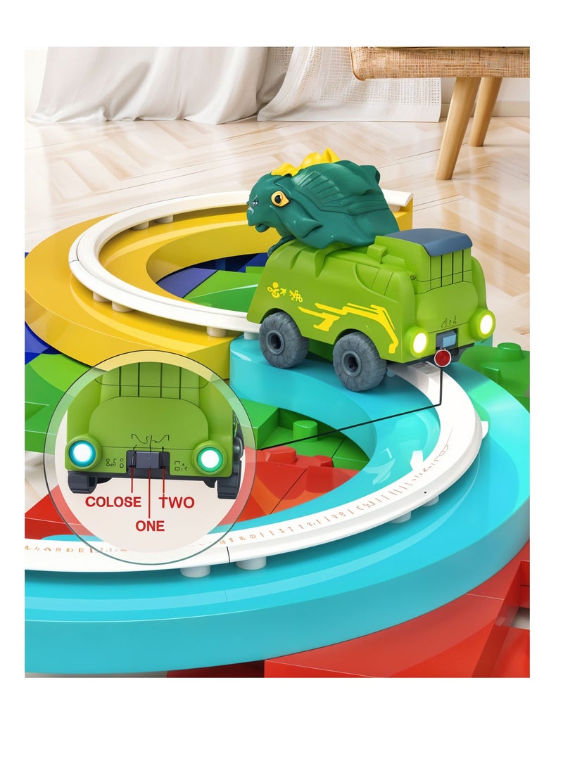 Mechanical Dinosaur Block Track Set for Kids , 21 Piece DIY Puzzle Race Track Toy with Brilliant Lights , Fun Competitive Track Play for Boys & Girls Ages 3+ , Educational Toy for Quick Thinking & Imagination Building - Image 2