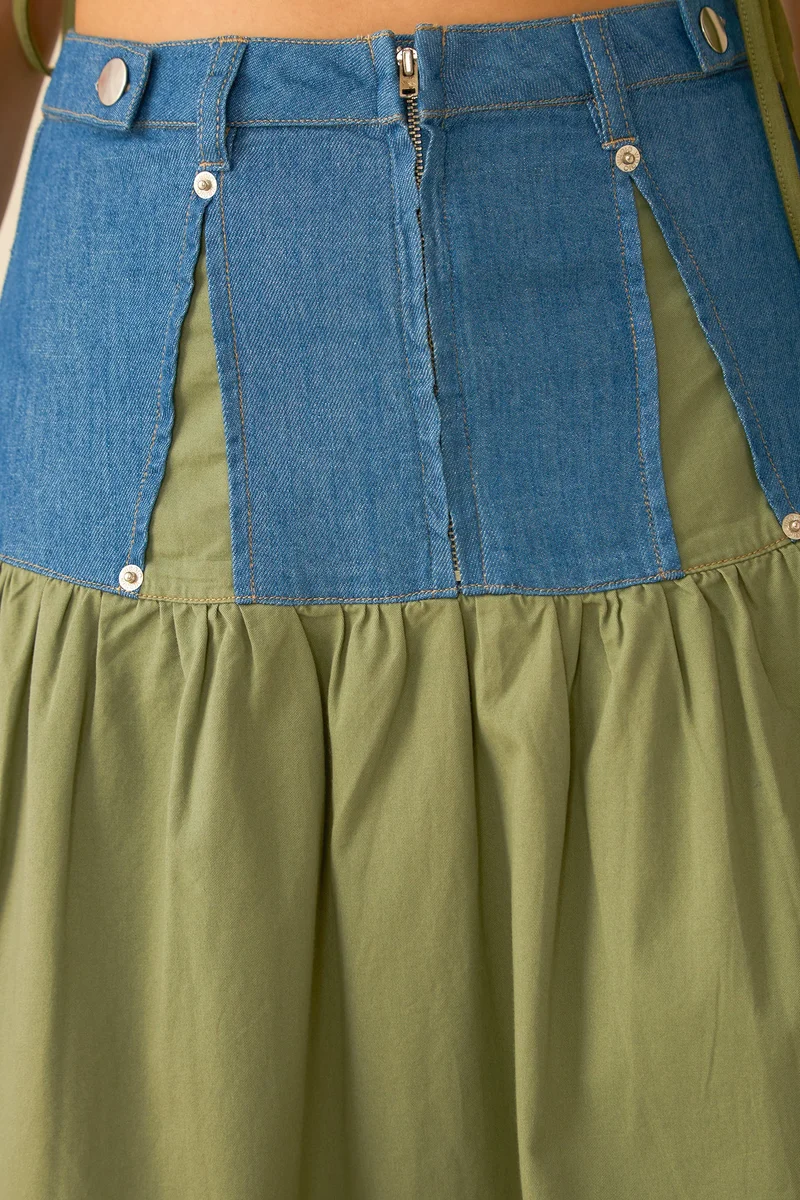 Virgio  Solid Cotton Panelled Denim Ankle Skirt for Women for Women | Best Price UAE