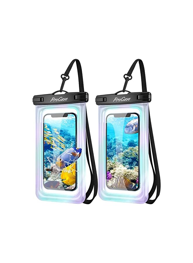 Procases Floating Waterproof Phone Pouch, Universal Float Underwater Dry Bag Case for iPhone 13 Pro Max/ 12 Pro Max 11 XS XR 8 7 Plus Galaxy Pixel up to 7.0" for Beach Swimming -2 Pack, Sparkle - Image 2