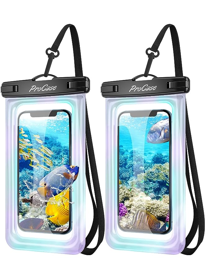 Procases Floating Waterproof Phone Pouch, Universal Float Underwater Dry Bag Case for iPhone 13 Pro Max/ 12 Pro Max 11 XS XR 8 7 Plus Galaxy Pixel up to 7.0" for Beach Swimming -2 Pack, Sparkle - Image 1
