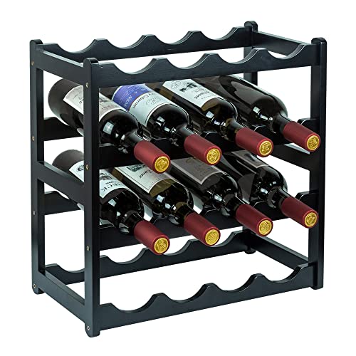 Homevany Bamboo Wine Rack, Sturdy and Durable Wine Storage Cabinet Shelf, Wine Racks Countertop for Pantry - 4 Tiers 16 Bottle Wine Rack Black - Image 1