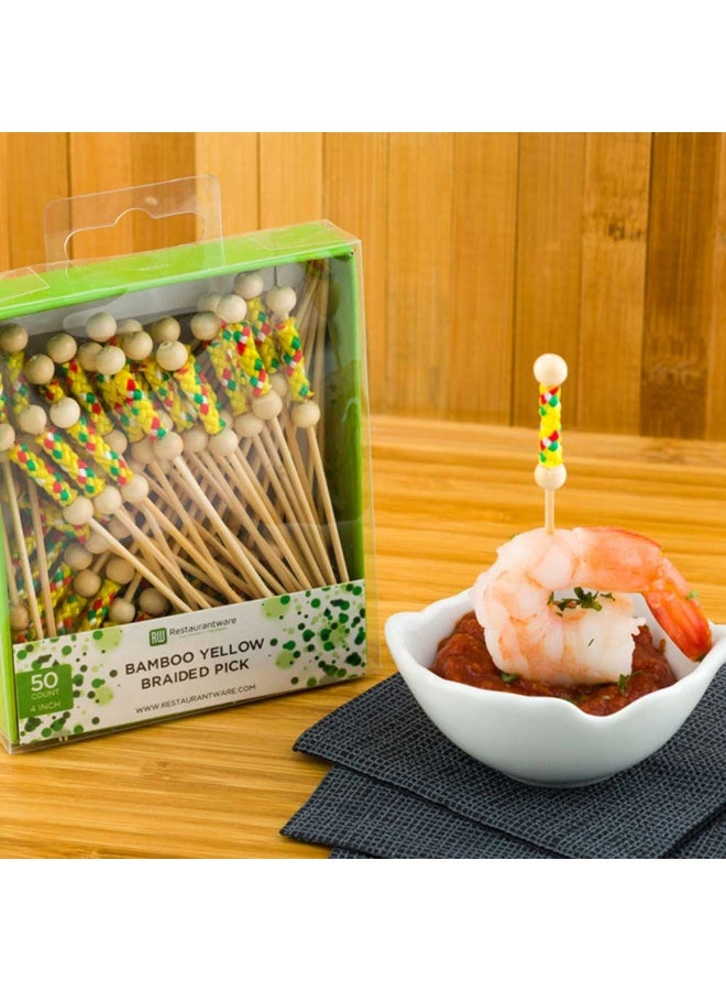 Restaurantware 4 Inch Decorative Skewers, 500 Braided Design Decorative Bamboo Skewers - Sharp Point, Sturdy, Yellow Bamboo Decorative Picks, For Appetizers Or Garnishes - Image 3