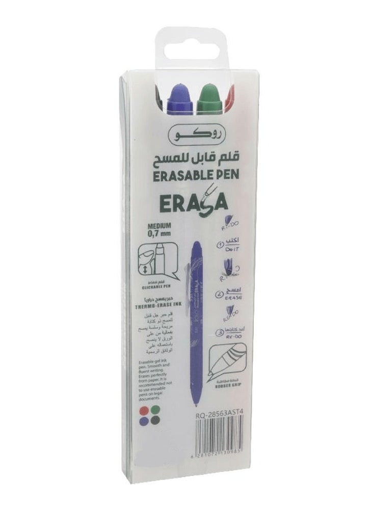 ROCO 4 Piece Erasable Ballpoint Pen Red/Blue/Black/Green  - Image 2