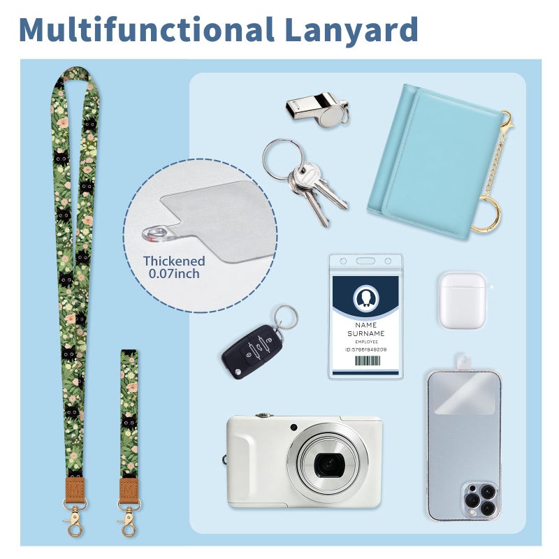 Mavellin Lanyard Wallet with Id Badge Holder, Floral Cat RFID Small Keychain Wallet Women Wristlet, Cute Zipper Credit Card Holder Phone Wrist Neck Strap for Key Name Tag, Teacher Student Office Gifts - Image 5