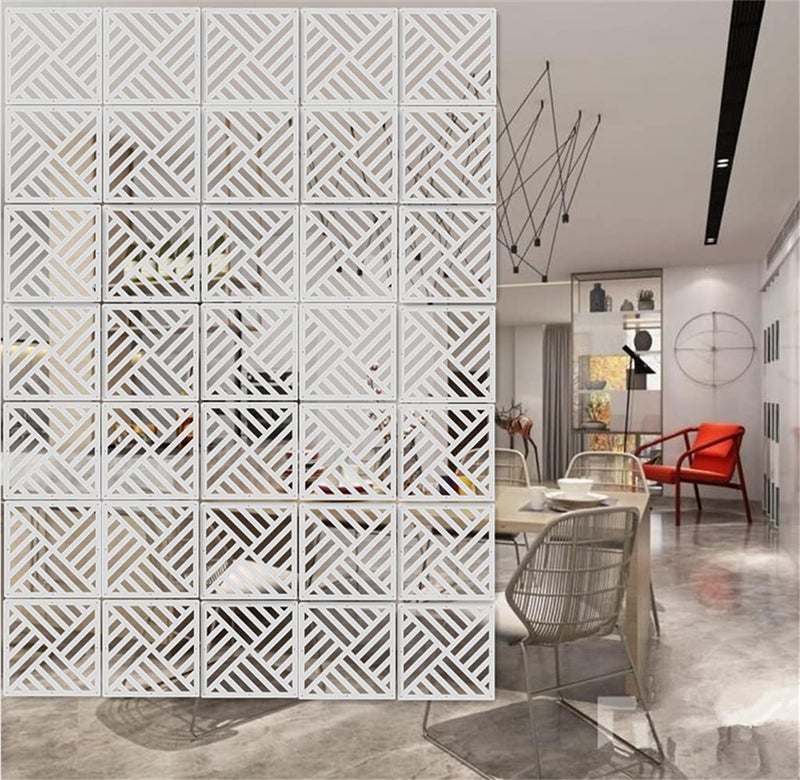 BMIDRUT 12PcsSet Hanging Room Divider White DIY Panel Screens Partition Wall Dividers Room Decorative with All Accessories 114x114 Inch M6