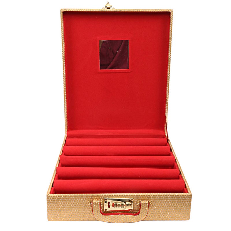 Kuber Industries صندوق تخزين الأساور الخشبي ذو الخمسة قضبان من كوبر إندستريز (ذهبي) - Image 5