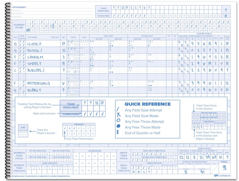 Score It Right Basketball Scorebook – 16-Player Men’s and Women’s Basketball Score Keeping Book – Basketball Game Score Book for Individual and Team Stats – 9.25 x 12-inch Hardcover Book - Image 4