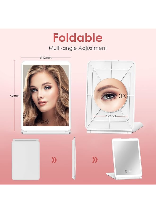إيروريكس مرآة مكياج مضيئة للسفر مع مرآة زينة مكبرة 3 مرات، 72 مصباح ليد 3 ألوان، شاشة تعمل باللمس قابلة للتعتيم، مرآة مكياج مضيئة محمولة رفيعة للغاية، أدوات تجميل أساسية للسفر والمكتب - Image 4