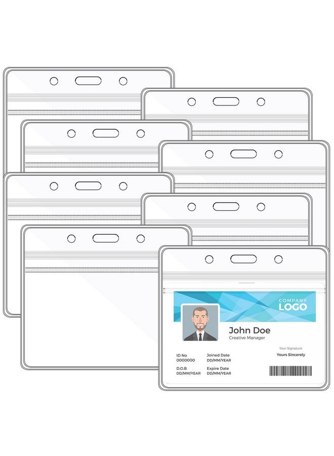 Happy Trees Badge Holder Horizontal Id Card Protector, Name Tag Badge Holders With Resealable Zip, Clear Pvc Plastic Sleeves, Pass Case Credential Pouch For Office, School (8 Pack)  - Image 1