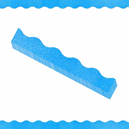 60 Feet Bulletin Board Borders 45 Sheets Glitter Scalloped Border Trim Holiday Decoration for School Classroom Office Party Wall Decor Blue