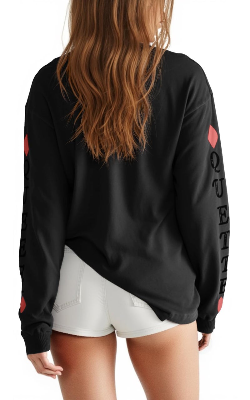 Fazortev Womens Crewneck Graphic Sweatshirts Queen of Hearts Long Sleeve Shirts Cute Loose Fit Casual Pullover Tops Black - Image 3