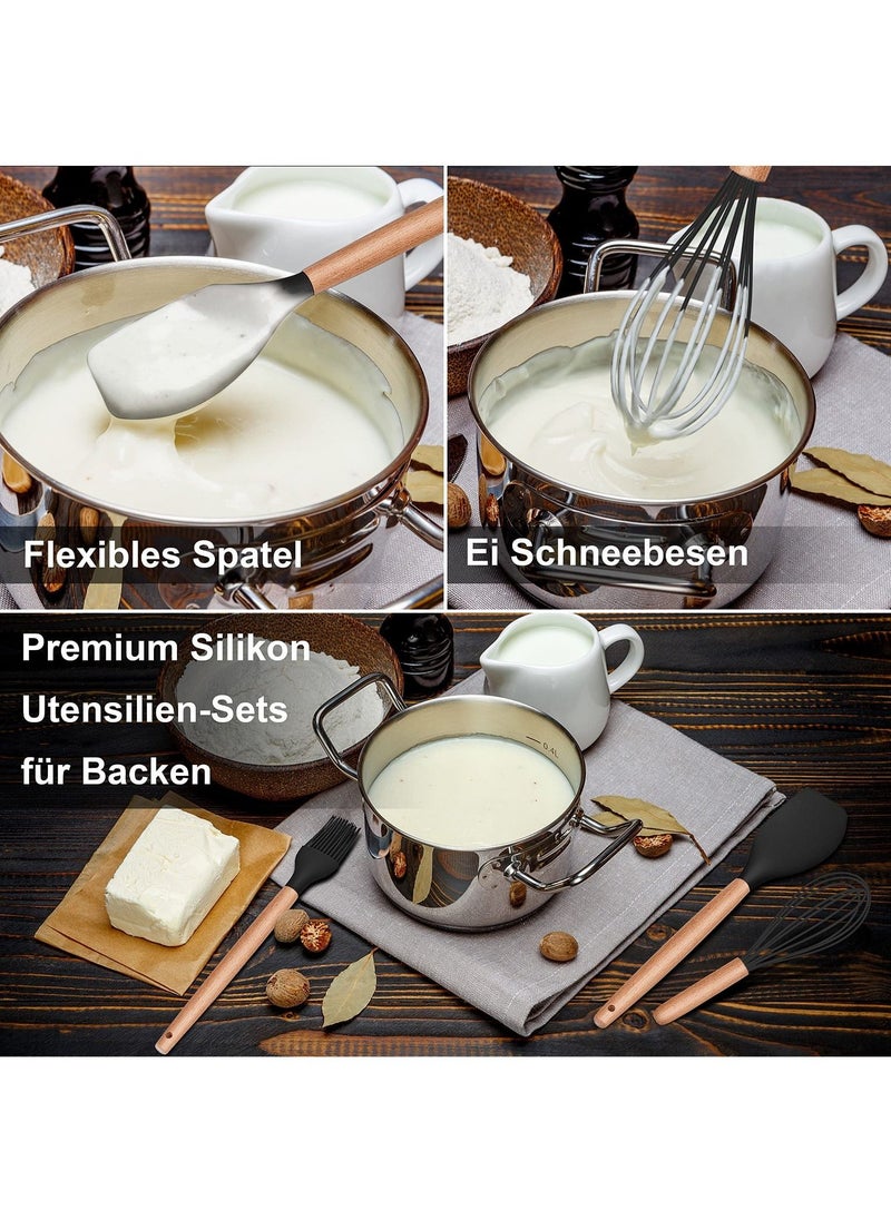 VIO 12Pcs Kitchen Utensil Set Silicone Cooking Utensils Kit Spatula Heat Resistant Wooden Spoons Gadgets Tool for Non Stick Cookware Black  - Image 4
