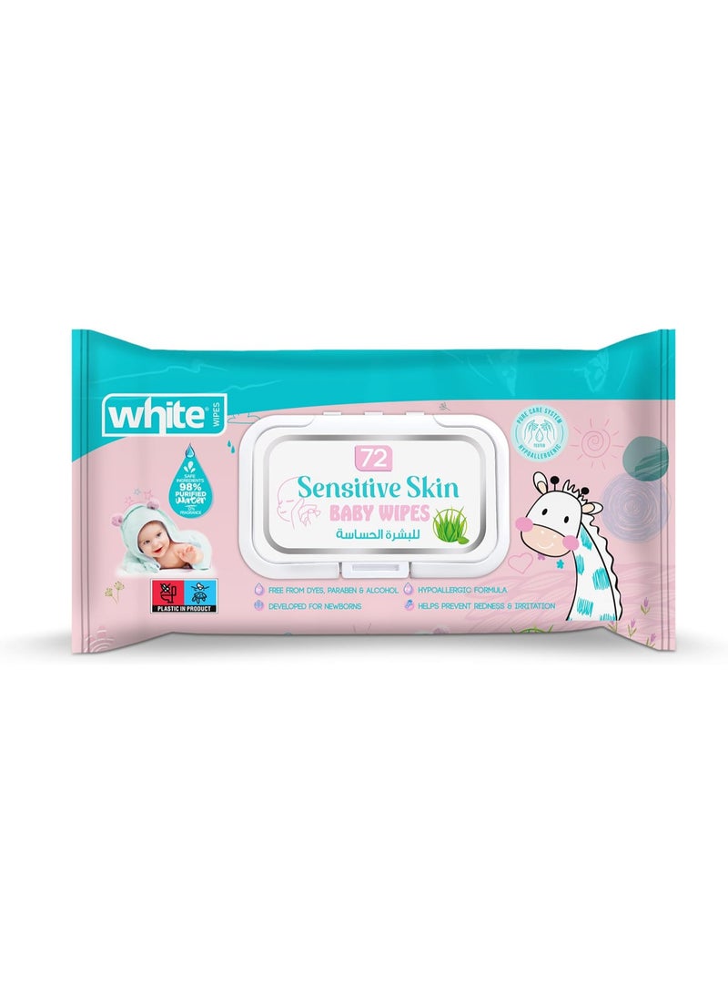 White Baby Wipes for Sensitive Skin – 72 Wipes - Image 1