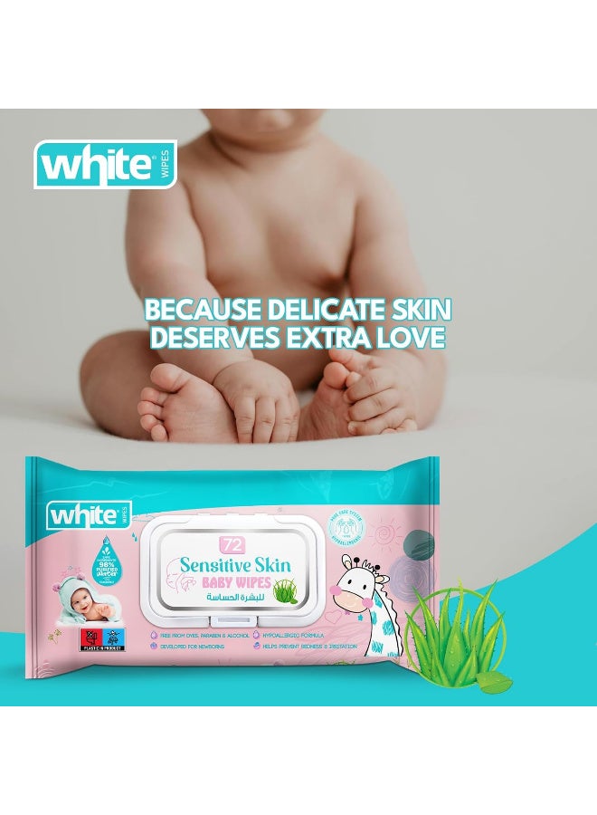 White Baby Wipes for Sensitive Skin – 72 Wipes - Image 4
