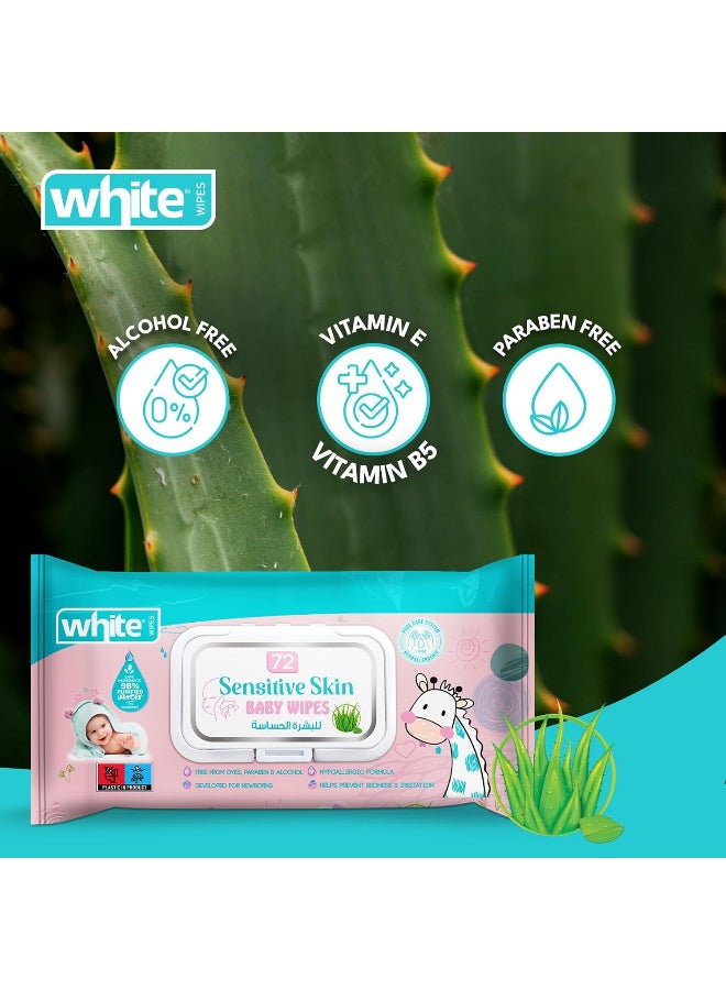 White Baby Wipes for Sensitive Skin – 72 Wipes - Image 3