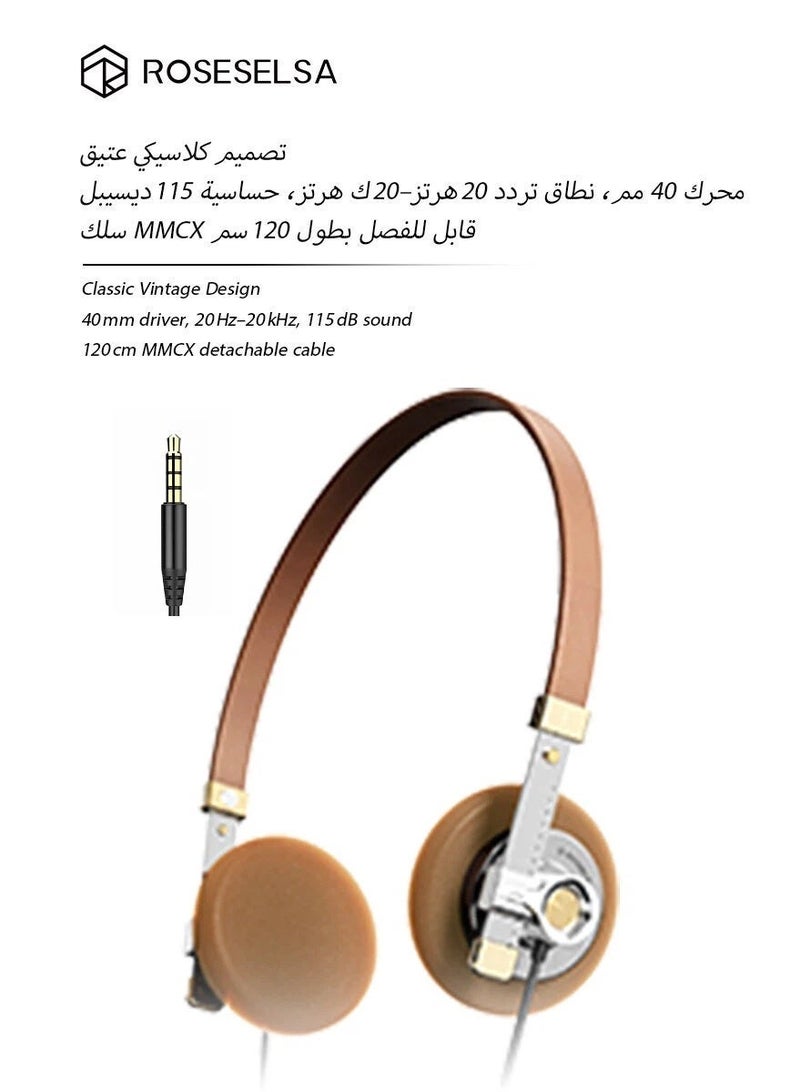 ROSESELSA Distant Mountain Wired On-Ear Headphones, Retro Open-Back HiFi Headset with 40mm Dynamic Driver, CNC Stainless Steel & Lambskin, MMCX Detachable Cable - Image 1