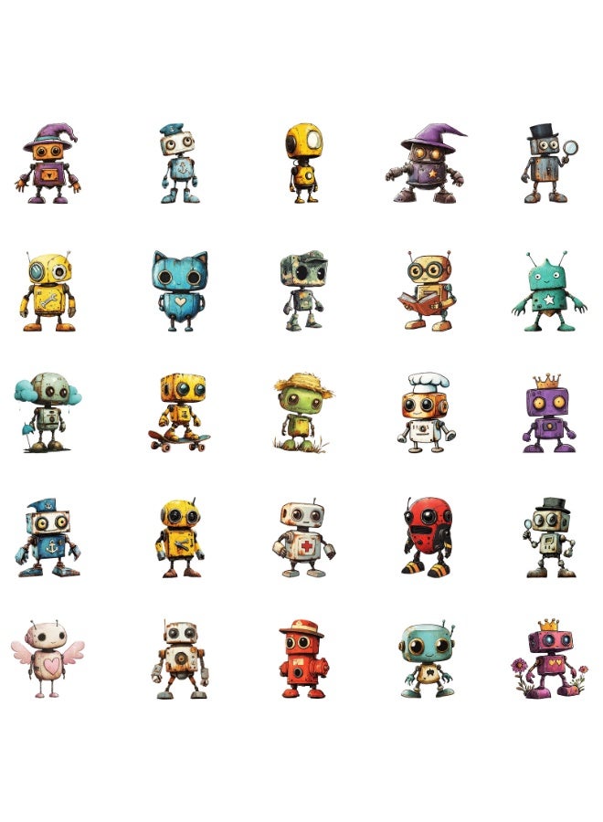 NIBEMINENT 50 Pcs Cute Robot Deco Kit Waterproof Stickers, High Definition Printing Bright Colors, Suitable for Laptop Skateboard Luggage Water Bottle Guitar DIY - Image 3