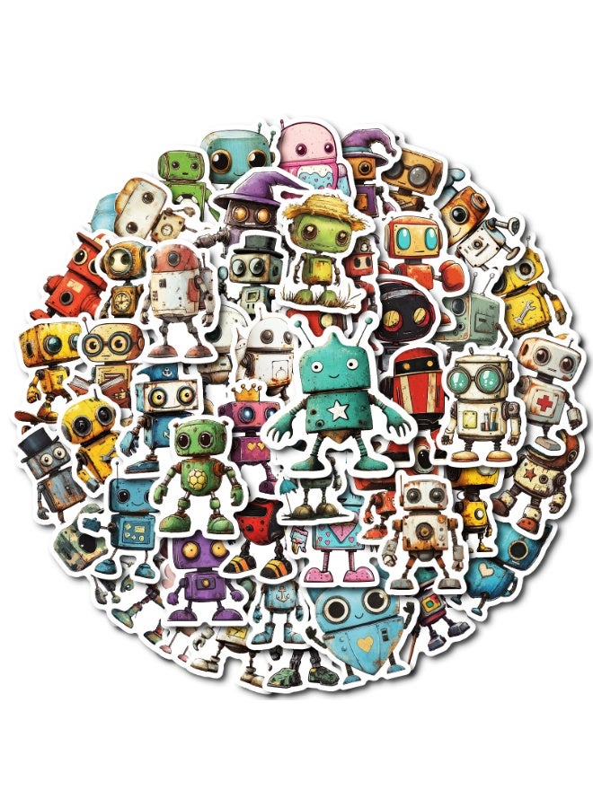 NIBEMINENT 50 Pcs Cute Robot Deco Kit Waterproof Stickers, High Definition Printing Bright Colors, Suitable for Laptop Skateboard Luggage Water Bottle Guitar DIY - Image 1