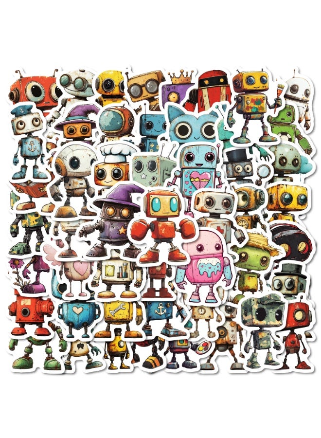 NIBEMINENT 50 Pcs Cute Robot Deco Kit Waterproof Stickers, High Definition Printing Bright Colors, Suitable for Laptop Skateboard Luggage Water Bottle Guitar DIY - Image 2