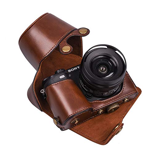 Hargedis XEVN for sony a6400 case,for sony a6300 case,Premium PU Full Body Leather Camera Case Bag for sony alpha a6300 a6000 a6100 a6400 Fit 16-50mm Lens with camera Shoulder Strap(Coffee) - Image 1