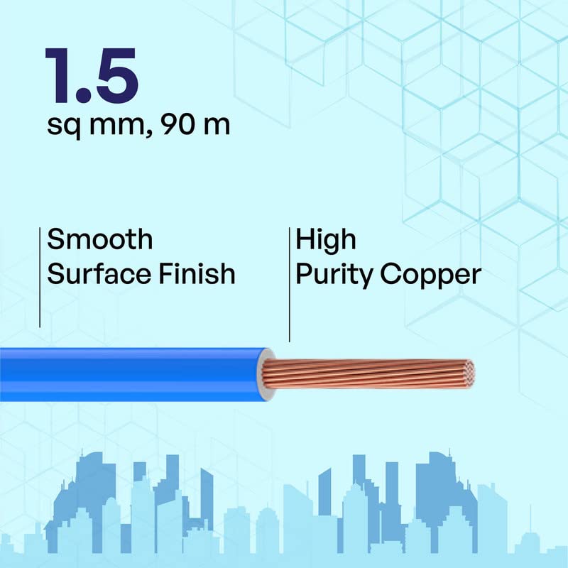 Polycab Etira 1.5sqmm 90M coil | Flame Retardant | 99.97% high purity copper | PVC insulated housewire [Blue] - Image 2