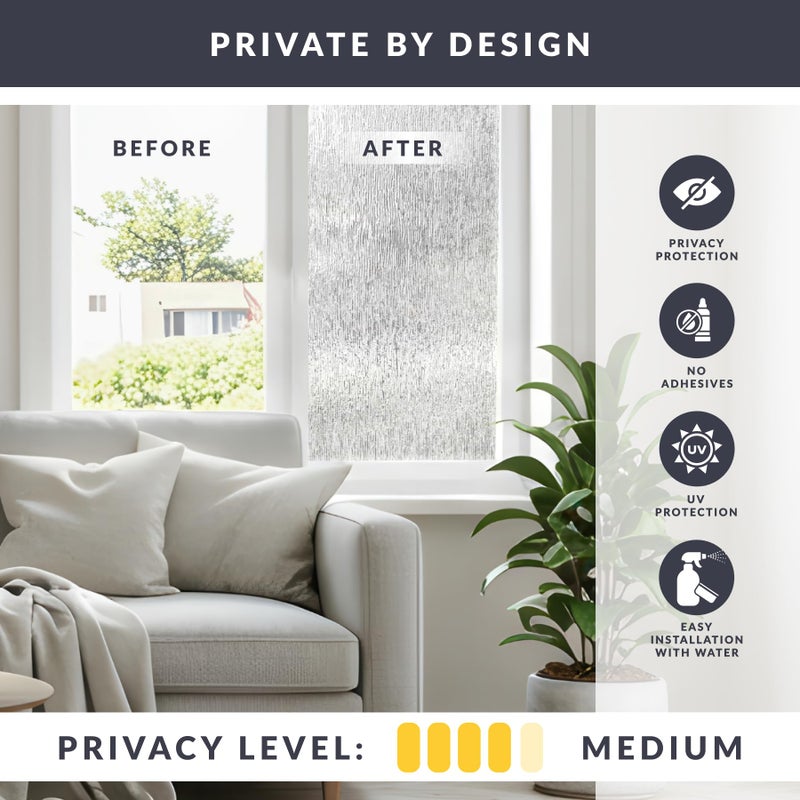 Artscape Rain 36 x 72 Inch Window Film, Made in USA â€“ Provides Decorative Privacy, Non-Adhesive, Textured Glass Pattern, UV Protection, Easy to Apply and Removable - Image 3
