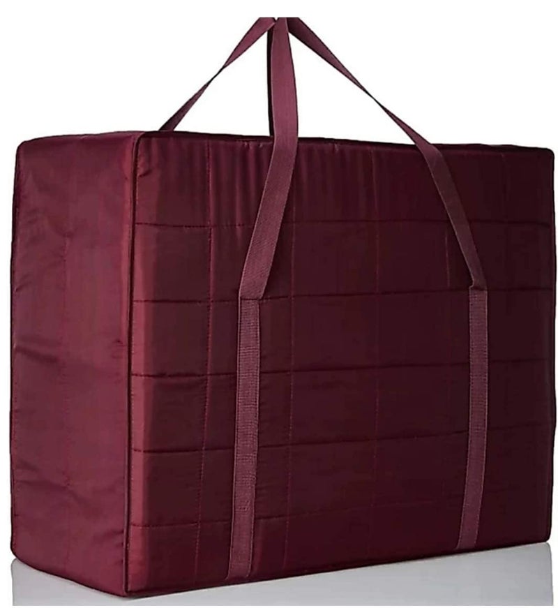 Miracle Moms Quilted Blanket Storage Bag With Zipper Premium Double bed Quilted Blanket Storage Bag Rajai Cover with Zipper Handles Garment Cover bag Waterproof Dustproof Maroon - Image 1