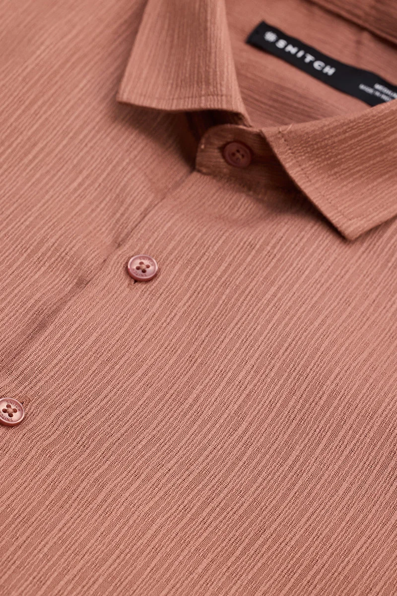 SNITCH Peach Textured Long Sleeve Slim Fit Casual Shirt