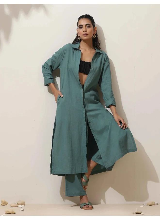 ترو برونز trueBrowns Green Cotton Kurta Pant Set
