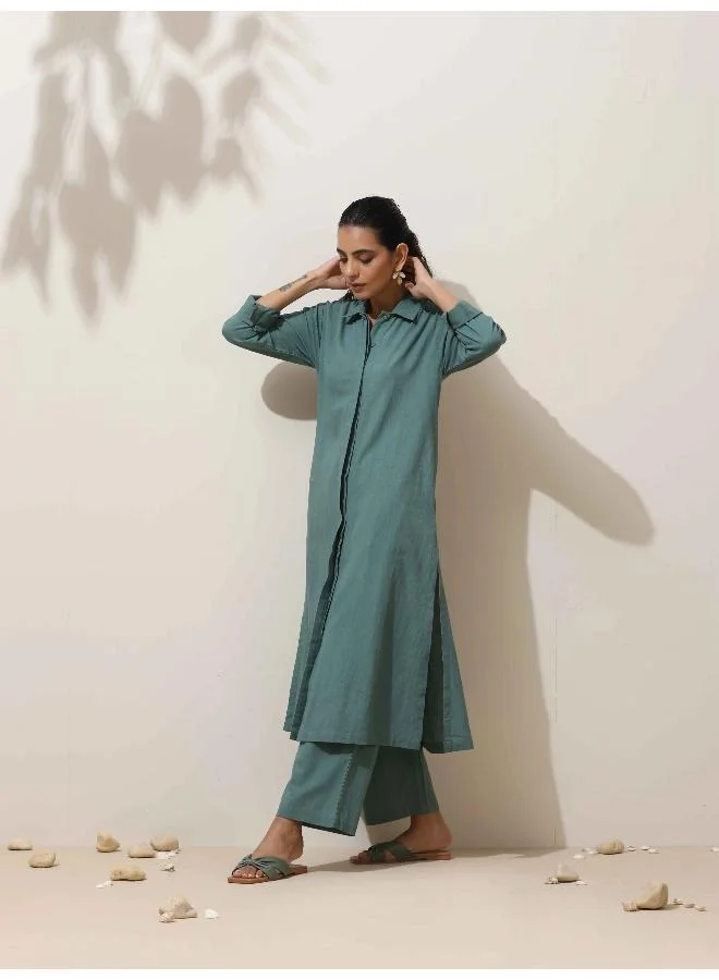 trueBrowns trueBrowns Green Cotton Kurta Pant Set