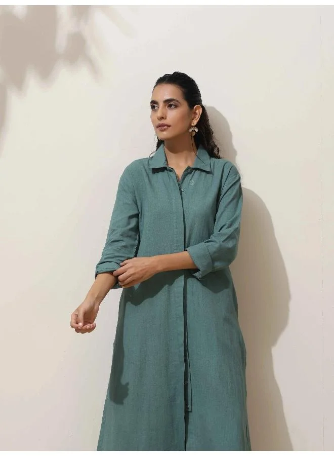 trueBrowns trueBrowns Green Cotton Kurta Pant Set