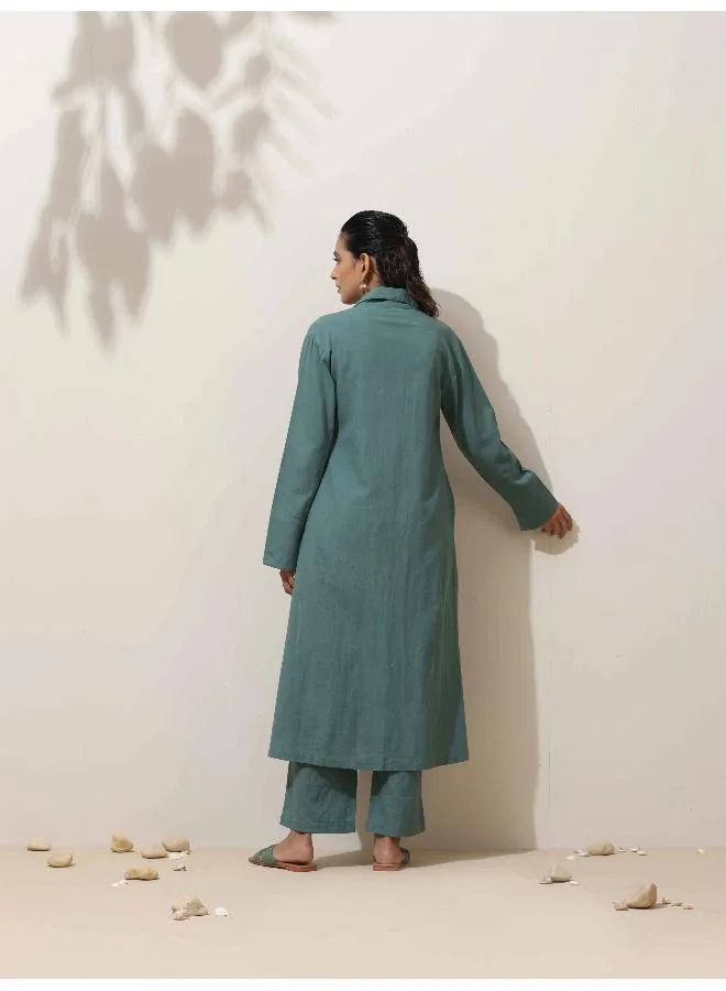 trueBrowns trueBrowns Green Cotton Kurta Pant Set
