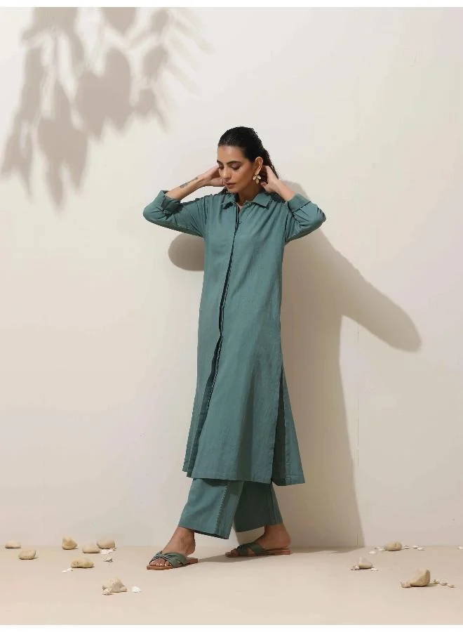 trueBrowns trueBrowns Green Cotton Kurta Pant Set
