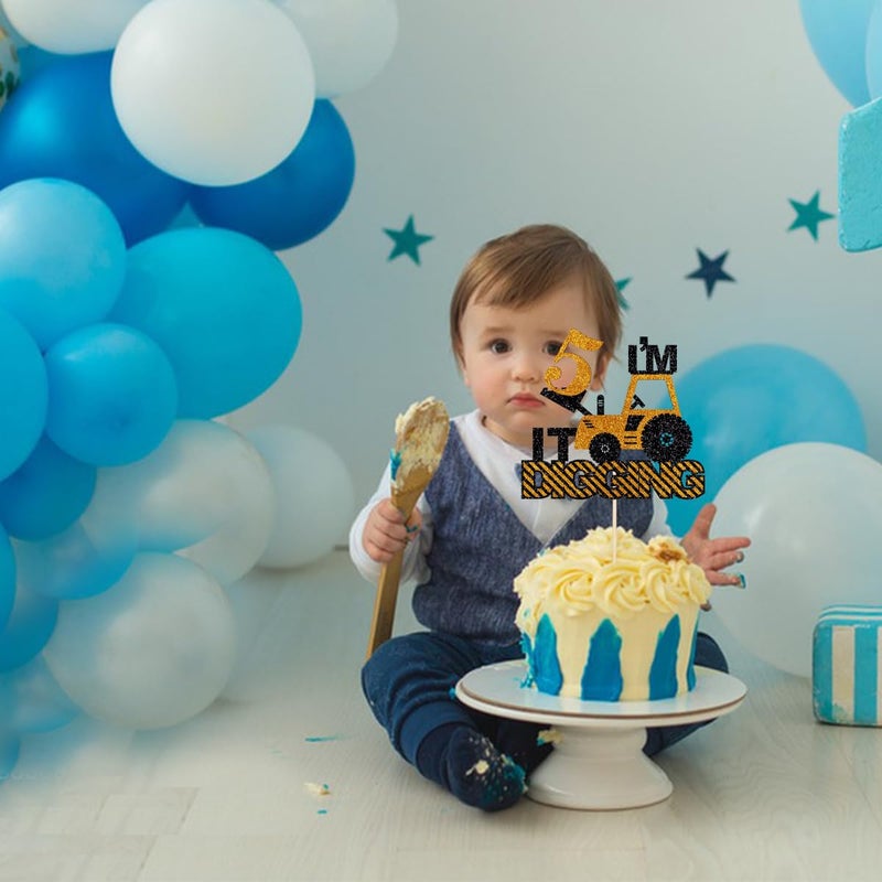 Yetxel Construction Boys 5th Birthday Cake Topper - Excavator  Bulldozer  Roller  Truck Cake Decoration - Engineering Themed Party Supplies - Image 4