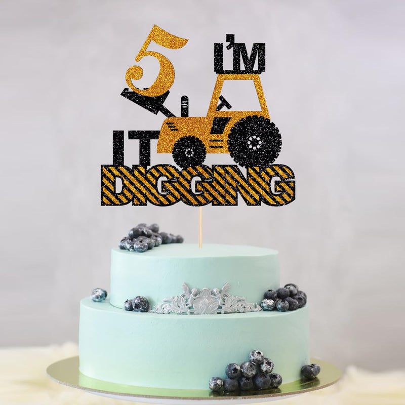 Yetxel Construction Boys 5th Birthday Cake Topper - Excavator  Bulldozer  Roller  Truck Cake Decoration - Engineering Themed Party Supplies - Image 5